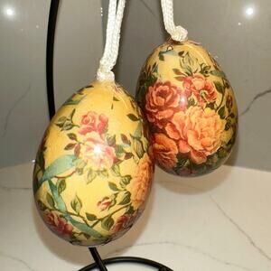 Vintage Roses Paper Mache Easter Eggs -Set of 2